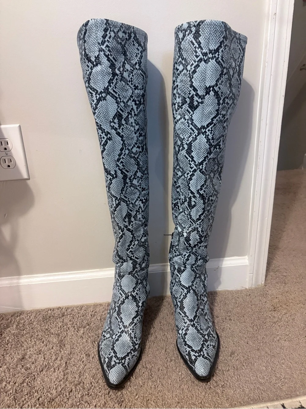 Giani Bini Alyirra Blue Snake-Print Over-the-Knee Boots